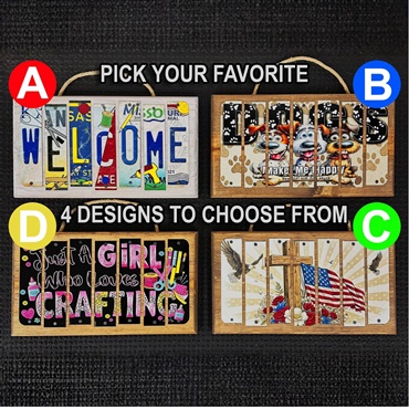 Metal License Plate Strip Wooden Sign