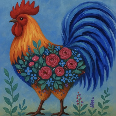 Floral Rooster Painting